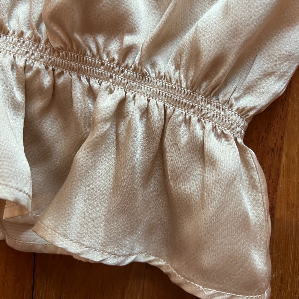 Aritzia Little Moon - Champagne Pink 100% Silk Blouse Lace Trim - XXS - Picture 9 of 9